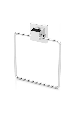 Tekno Tel Ef-234 Krom Kare Havluluk Yapışkanlı/vidalı Deliksiz Metal Banyo Havlu Halkası Krom
