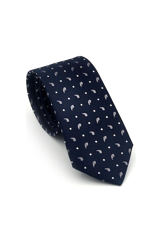 Gaffy Beyaz Füme Desenli Lacivert Dokuma Kumaş Mendilli Slim Fit Kravat // Sdk-2612-2 Lacivert