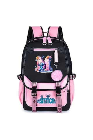 Honeybeeshop M Dısney Stitch Buyuk Kapasiteli Sirt Cantasi Pembe Siyah Iki Tonlu Ayarlanabilir Askilar Dayanikli Polyester Okul Seyahat Gundelik Kullanım M