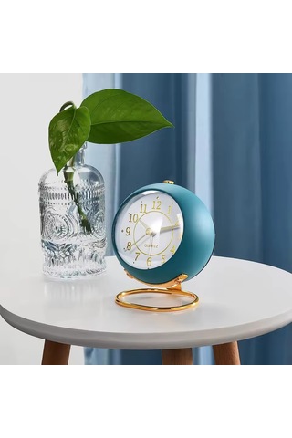 Dekoratif Yuvarlak Alarmlı Ve Işıklı Masa Saati - Mavi