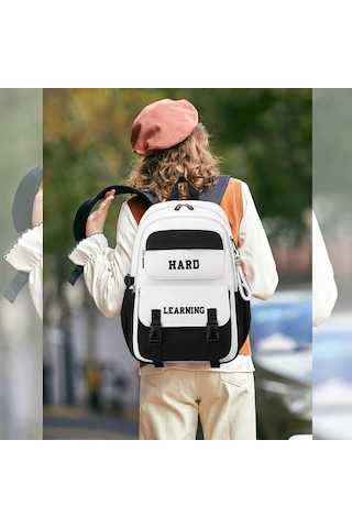 Sones Kontrast Renkli Günlük Sırt Çantası Üniversite Okul Çantası 15.6 İnç Dizüstü Bilgisayar Çantası Mor Beyaz Diğer