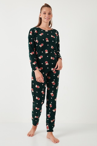Lela Standart Fit Bisiklet Yaka Bayan Pijama Takımı 6093735 Yeşil
