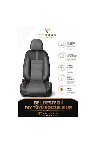 Fiat Egea Cross 2020+ Uyumlu Apex Serisi Tay Tüyü Bel Destekli Füme Premium Koltuk Kılıfı