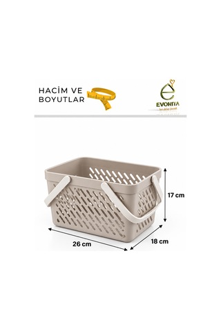 Evonıta Naya 2 Li Çok Amaçlı Organizer Sepet Seti Kulplu Banyo, Mutfak Ve Temizlik Düzenleyici Sepet Bej