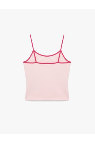 Koton Pamuklu Renk Kontrastlı Slim Fit U Yaka Askılı Bluz Pembe 6sak10236ek Gül