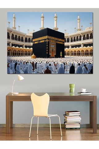 Ahşap Tablo Kabe Etrafında İbadet Eden Kalabalık