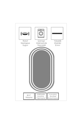 West Home Dijital Baskı Yıkanabilir Kaymaz Taban Leke Tutmaz Oval Mutfak Halısı Salon Halısı Ve Yolluk Wh 496 Grey Oval
