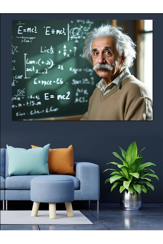 Bilim İnsanı Albert Einstein Dekoratif Kanvas - Mdf Ahşap Tablo