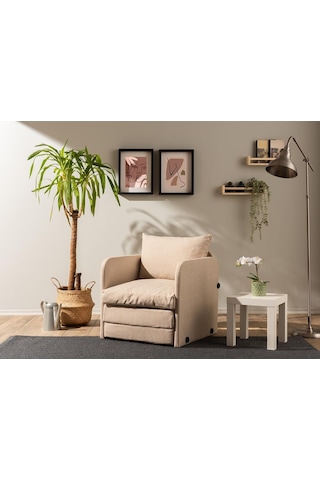 Pafu Saga Tekli Katlanır Yataklı Koltuk Keten Krem