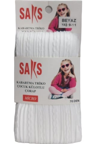 Saks Micro 70 Zincir Desenli Çocuk Beyaz Külotlu Çorap Beyaz
