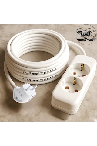 Acaroğlu - 20 Metre 3x2,5mm² Ttr Kablo İkili Uzatma Grup Priz 20 M