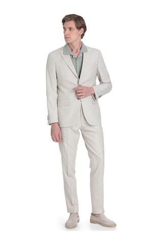 Hatemoğlu Bej Slim Fit Mono Yaka Keten Takım Elbise 36331 Bej