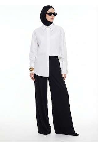 Armine Trend Gizli Düğmeli Oversize Gömlek Ekru 25kt304