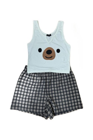 Pazarız Pembecin Şortlu Pijama Takımı Babydol İp Askılı Yazlık Pamuklu Kolsuz Beyaz Ayıcık Beyaz