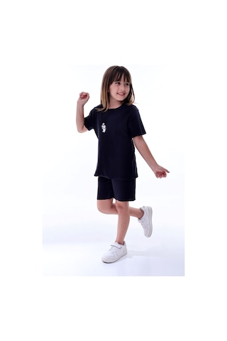 Ribana Beybi Overlok Detaylı Kuromi Nakışlı Alt-üst Takım Siyah