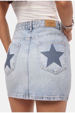 it's basic Kadın Ice T-4s6-3 Straight Mini Parlak Taşlı Tasarım Denim Etek Ice Rengi
