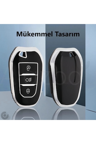 Peugeot 2008 3008 4008 5008 208 308 408 508 Rifter Tpu Anahtar Kılıfı Siyah Gümüş