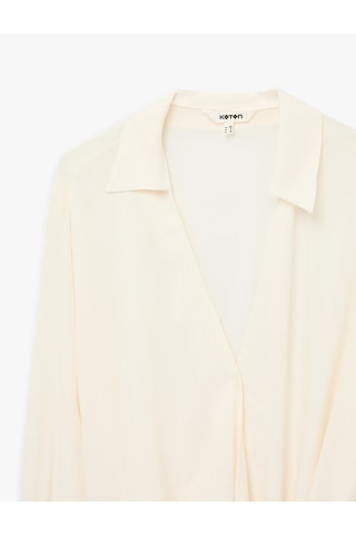 Koton Viskon Gömlek Yaka Uzun Kollu Yandan Bağlama Detaylı Bluz Ekru 6sak60216pw Ekru