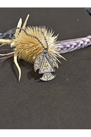 Antik Germen Valknut Erkek Gümüş Kolye Gold - Gümüş