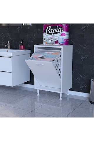 Söke 50 X 75 X 32,5 Cm Kirli Çamaşır Sepetli Dolap Çok Amaçlı Dolap Banyo Dolabı Beyaz