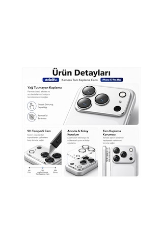 Apple Uyumlu iPhone 17 Pro Max - 9h Temperli Cam Lens Koruma Komple Kamera Koruması Tek Parça - -