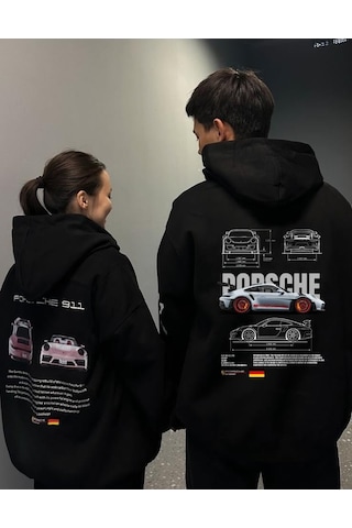 Brz Collection Unisex Oversize Porsche 911 Gt3 Rs Hoodie Beyaz Beyaz