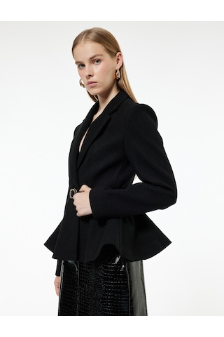 Koton Uzun Kollu Kemer Detaylı Peplum Blazer Ceket Siyah 6wak50116uw Siyah