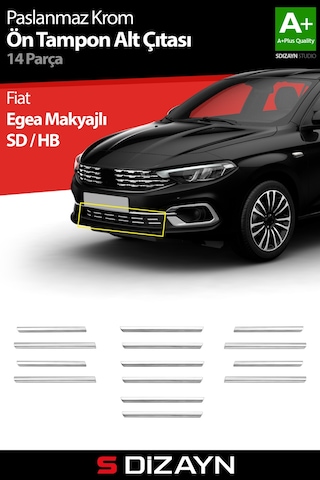 S-dizayn Fiat Egea Krom Ön Tampon Alt Çıtası Diamond Model 14 Prç. 2020 Üzeri Parlak Krom A+ Kalite