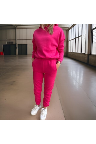 Ceyss Design Oversize İki İplik Şardonlu Beli Lastikli Kadın Eşofman Takımı-fuşya Fuşya
