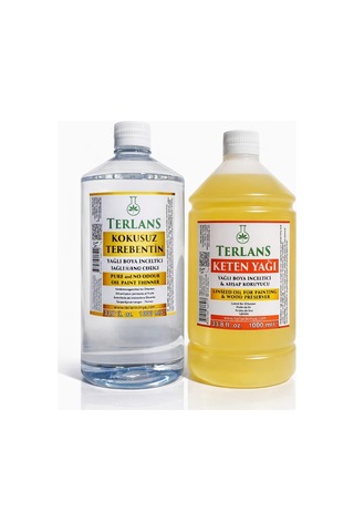 Terlans Kokusuz Terebentin Ve Keten Yağı 2x1000 Ml Resim Yağı Yağlı Boya Seti Yardımcı Malzemeler