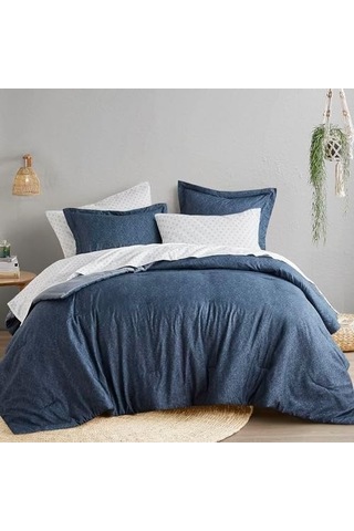 Comfort Spaces King Yorgan Seti - 3 Adet 1 Mikrofiber Yorgan Ve 2 Kılıf Çiftlik Evi Yatak Yorganı Tüm Mevsimler İçin Boho Nevresim Takımı, Hafif Katı Yatak Yorgan Takımları, King/cal King, Lacivert Açık Gri