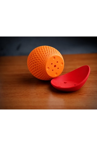 Trendexa 3d Baskı Küre Saksı - Kafes Dokulu İki Parçalı Dekoratif Saksı - Turuncu-kırmızı Mac Standart