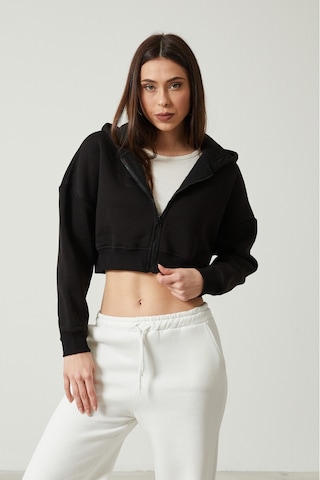 Twenty3 Kadın Basic Fermuarlı Kapüşonlu Crop Kalın İçi Polarlı Örme Sweatshirt 001