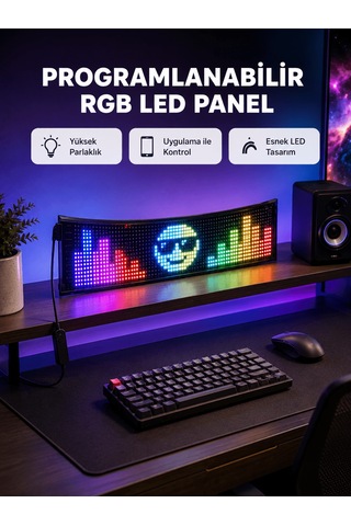 Shnstore Rgb Led Panel Çok Renkli, Kumandalı, Usb Bağlantılı Yazı Ve Gıf Gösterimli Akıllı Lamba Shntknd0720