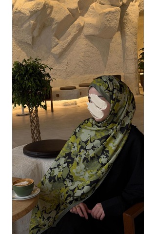 Qalortex Scarf Pamuklu Garden Desen Şal-zeytin Yeşili