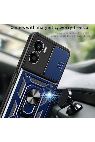Xiaomi Poco X7 Pro İle Uyumlu Kılıf Magnetik Standlı Kamera Korumalı Sürgülü Kapak Lacivert