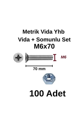 Tuğra Hırdavat M6x70mm Metrik Vida Yhb - Somunlu 100'lü Takım 0-0
