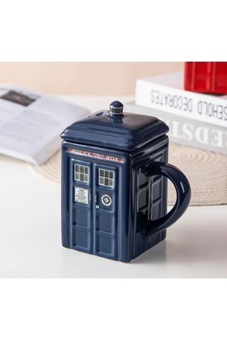 Doctor Who Tardis Police Box Telefon Kulübesi Kapaklı Kupa Bardak -2167