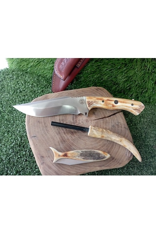 Tctknives El Yapımı Av Kamp Kılıflı Bıçak Kahverengi - Krem