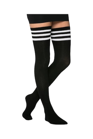 Kral Socks Kadın Dizüstü Çorap 2 Çift Düz Çizgili Pamuklu Dizüstü Siyah