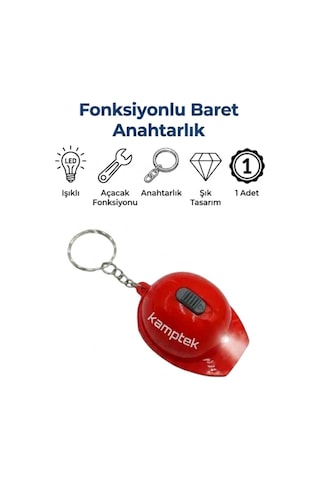 Baret Tasarım Anahtarlık Açacak Fonksiyonlu Işıklı Tasarım Anahtarlık Baret Kırmızı Kırmızı