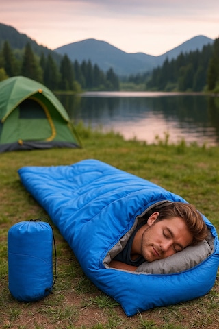 -25 C Su Geçirmeyen Piknik/kamp/tatil Uyku Tulumu Mavi Gri - Mavi