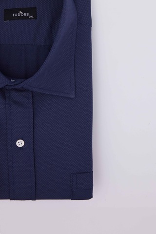 Tudors Büyük Beden Uzun Kollu Kolay Ütü Kravatlık Armürlü Pamuklu Lacivert Erkek Gömlek-30025-lacivert