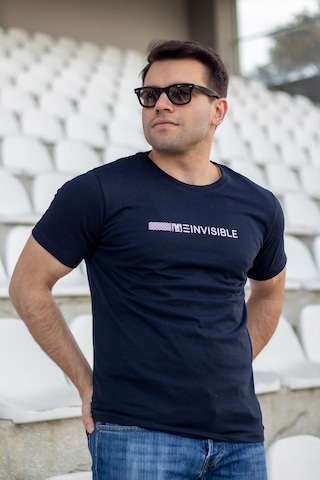 Erkek Lacivert Invisible Yazı Baskılı Basic Kısa Kollu Bisiklet Yaka Tişört 20etshyunz 001