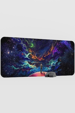 Dijital Evrende Köpek Ve Adam V4 90x40 Xxl Gaming Kauçuk Kaymaz Taban Mouse Pad Fare Altlığı