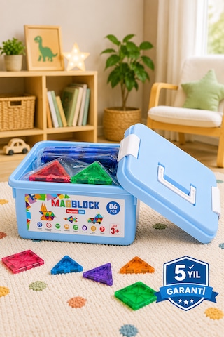 86 Parça Manyetik Yapı Blokları - Çocuklar Için Eğitici - Geliştirici Oyun Seti - 5 Yıl Garanti