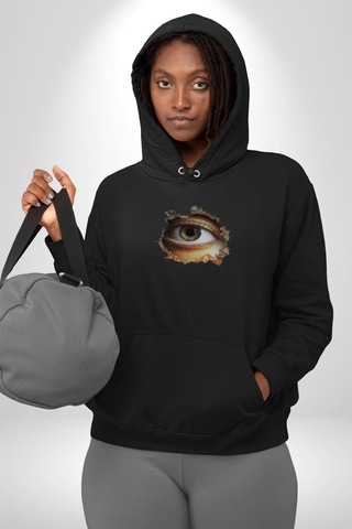Duvardan Biri Bizi Gözetliyor Kadın Erkek Siyah Kapüşonlu Sweatshirt Hoodie Siyah
