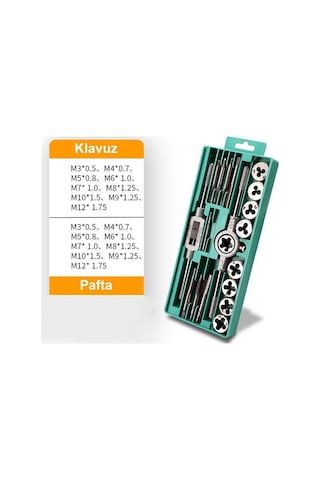 Valkyrie 20 Parça Klavuz Pafta Seti Metrik Set M3-m12 Arası 20li Takım