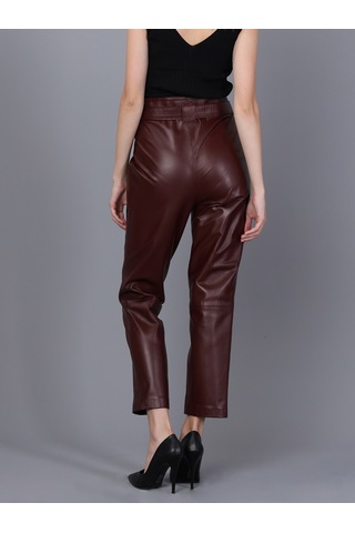 Basics&more Kadın Hakiki Deri Pantolon P01 Mürdüm