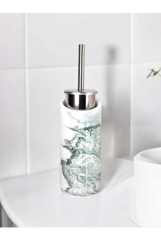 2 Parça Yeşil Mermer Desenli Beton Tuvalet Fırçası Metal Wc Fırçalığı Yeşil